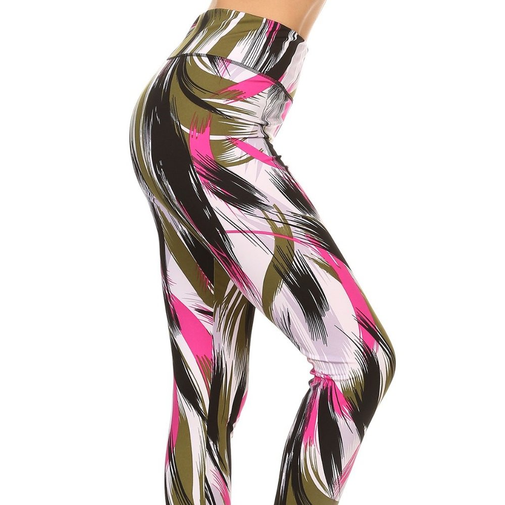Hot Pink/Black Print Womens High-Waisted Leggings